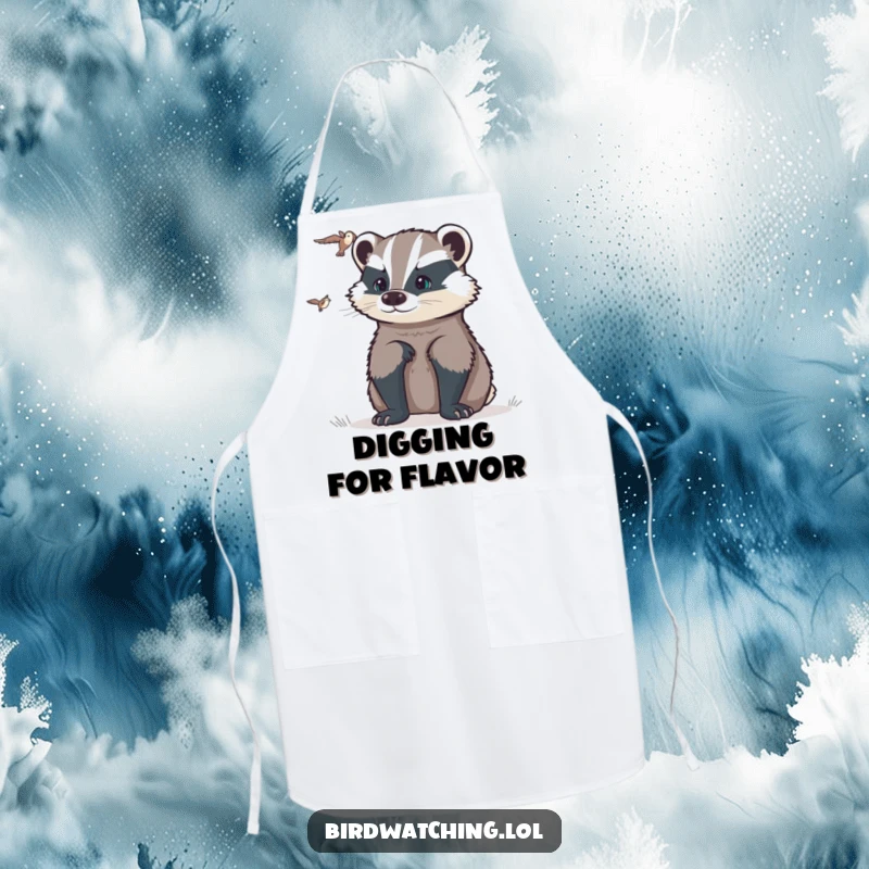 Funny determined badger apron showing a badger intently watching, ready to monitor cooking with focused humor, a kitchen essential.