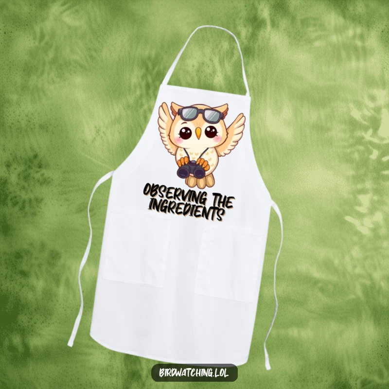 Funny Owl Birdwatcher Apron: Joyful owl with binoculars, ideal for cooking, adding nature's humor to the kitchen.