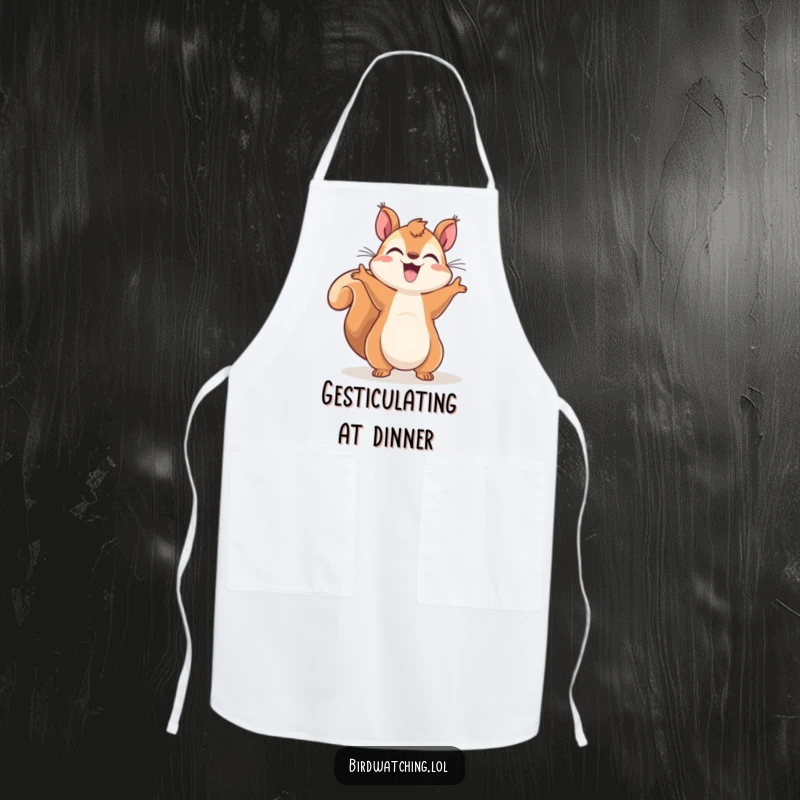 Funny Squirrel Sky-Gazer Apron: Cheerful squirrel gesturing to the sky, ideal for kitchen use and spreading joy.