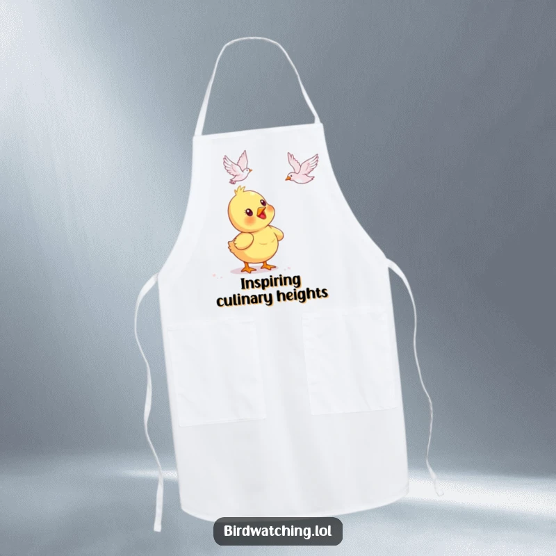Funny duckling apron, delightedly watching a bird fly. Cute and functional for the kitchen. Great gift.