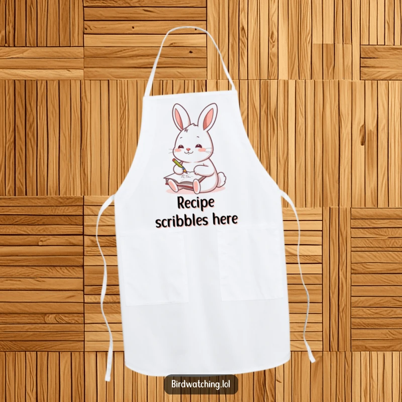 Funny apron with a cheerful rabbit writing in a journal, suitable for cooks and creative people.