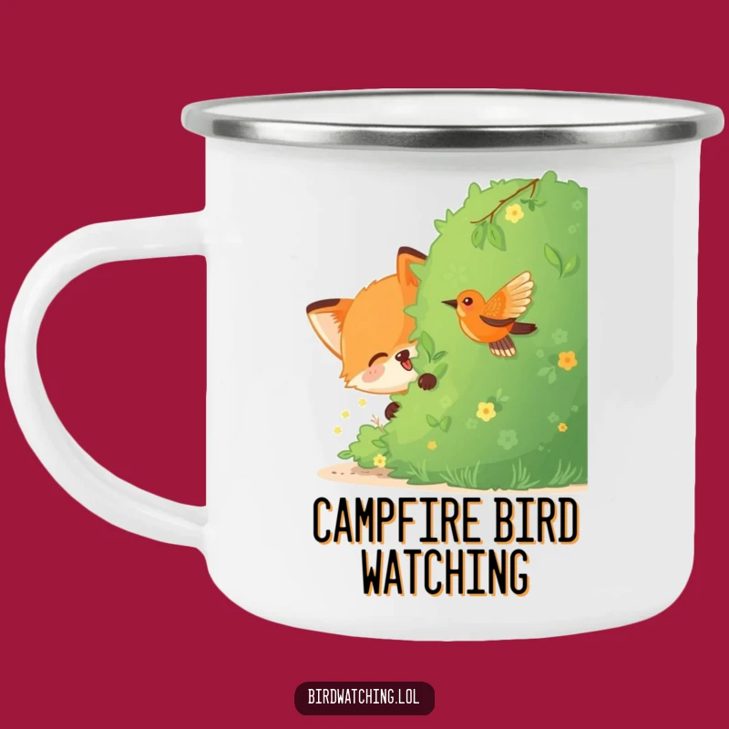 Funny Fox Bird Watching Camping Mug: Durable Cup for Explorers, Ideal Funny Gift