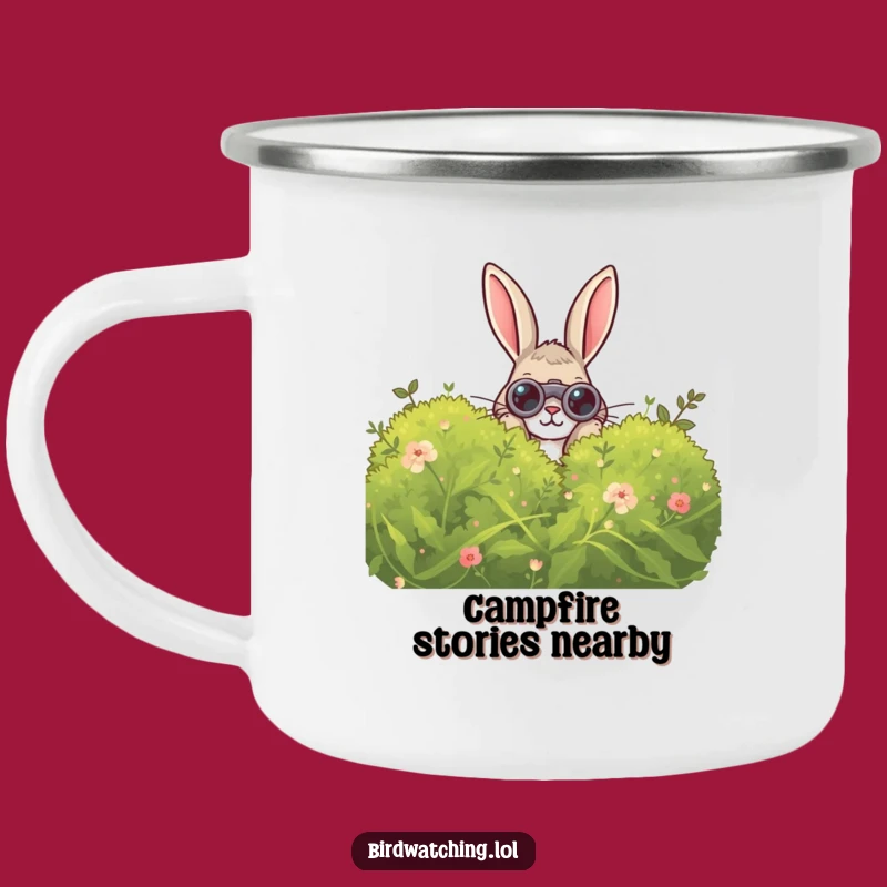Funny Curious Rabbit Camping Mug: Binocular Bush Peeker Cup