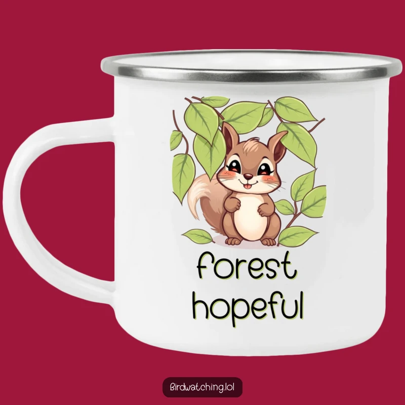 Funny Giggling Squirrel Camping Mug: Hopeful Peek Through Leaves Adventure Cup