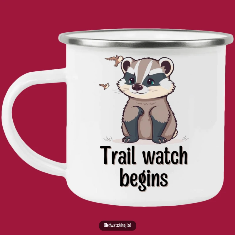 Funny Determined Badger Flyer Camping Mug: Rugged Humorous Gift for Watchful Campers