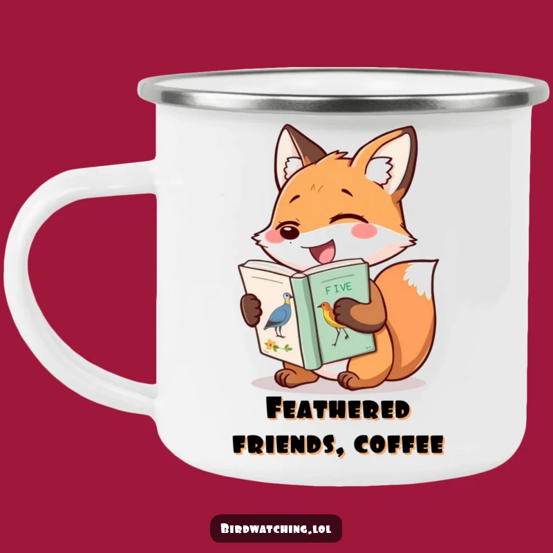 Funny Giggling Fox Camping Mug, Hilarious Bird Book Enamel Cup, Outdoor Gift