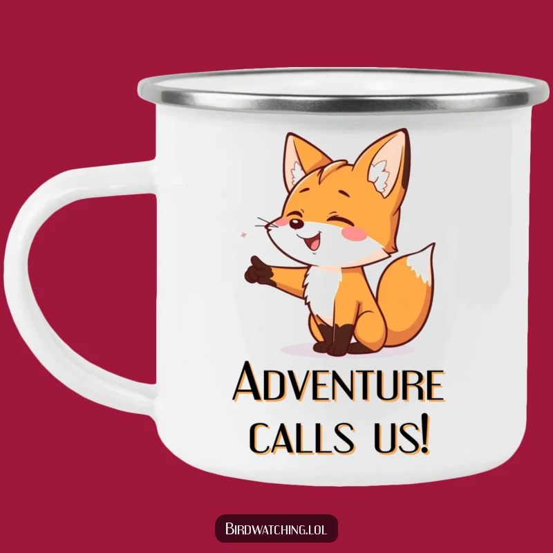 Funny Smiling Fox Camping Mug: Exciting Pointing Adventure Cup