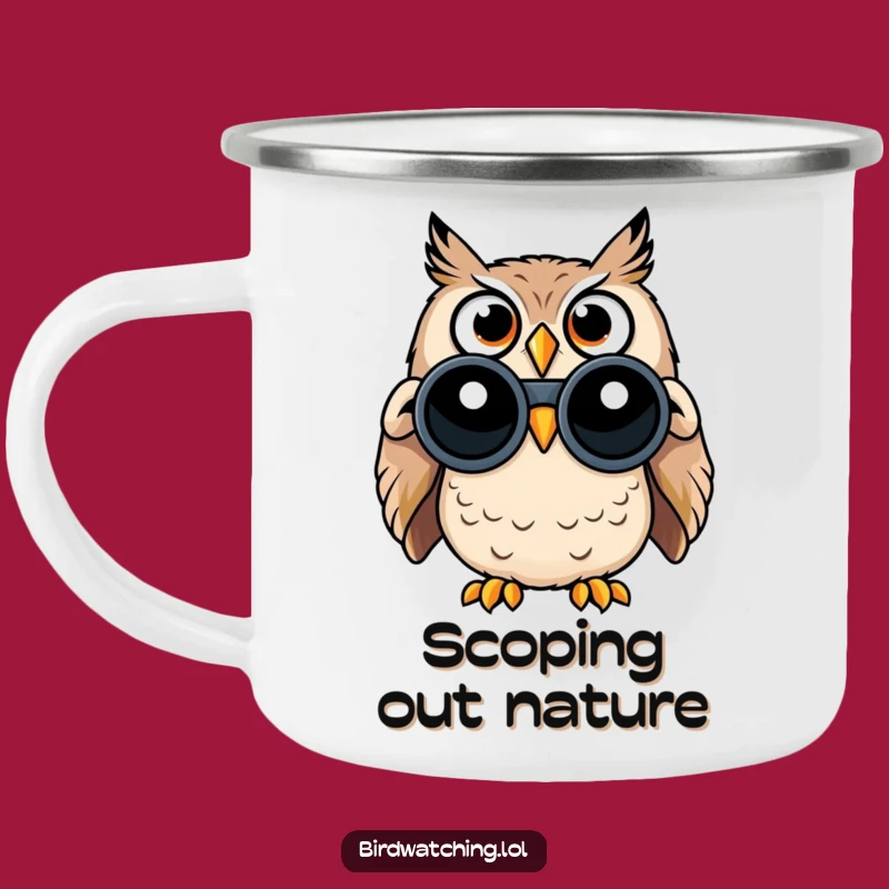Funny Surprised Owl Camping Mug - Wide-Eyed Adventure Companion