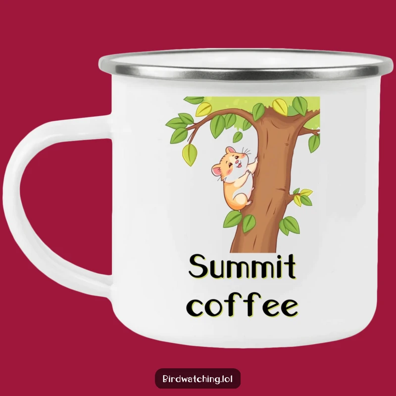 Funny Happy Hamster Camping Mug: Joyful Tree Climber Enamel Cup