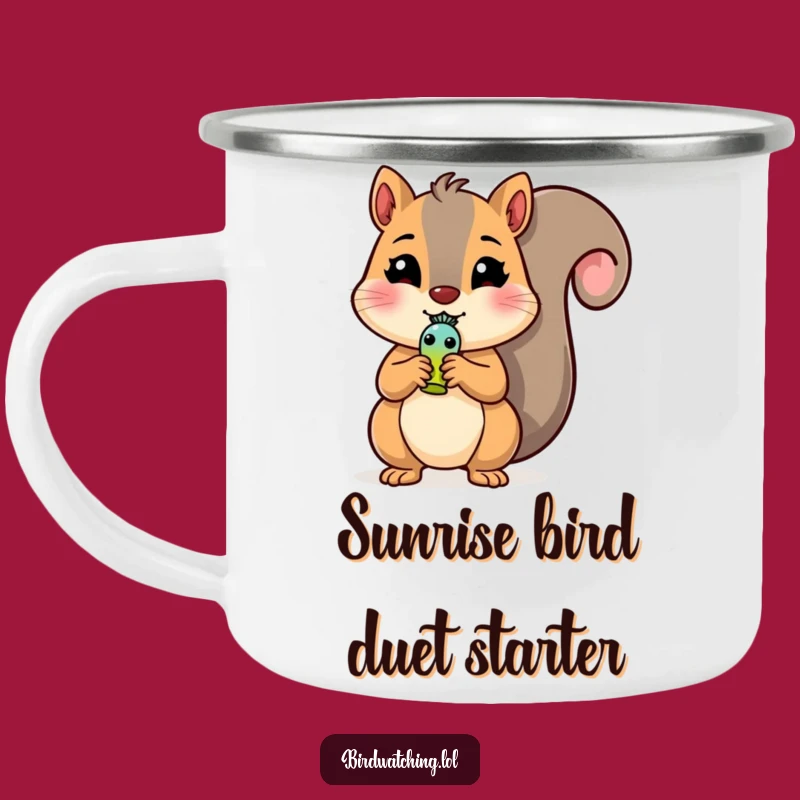 Funny Squirrel Camping Mug: Cheerful Bird Whistle Drinkware, Outdoor Funny Gift