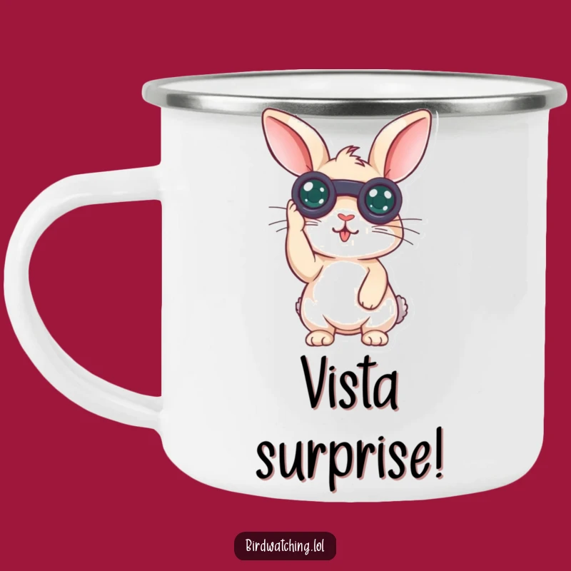Funny Surprised Rabbit Camping Mug: Curious Binoculars Adventure Cup, Gift