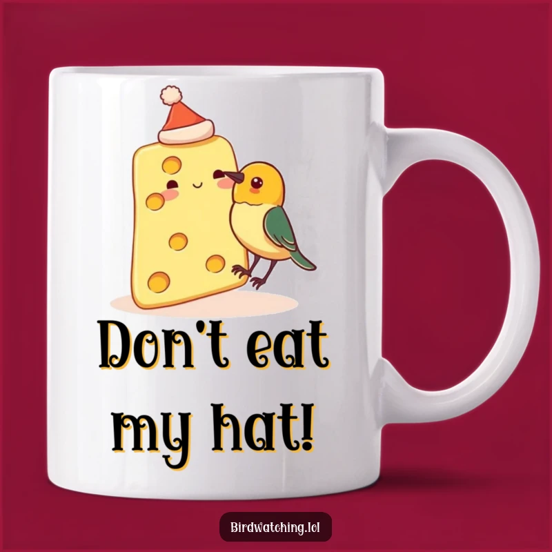 Funny Cheese Hat Bird Peck Mug - Quirky Snacktime Humor Gift