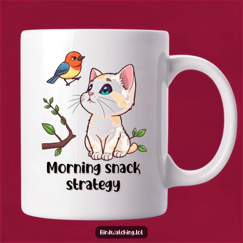 Funny Curious Cat Bird Watching Mug, Hilarious Pet Lover Gift for Cat Owners