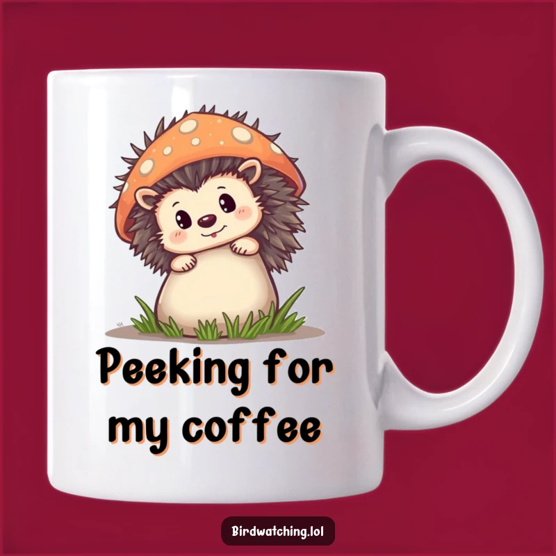 Funny Hedgehog Mushroom Mug: Adorable Peek-a-Boo Gift for Nature Lovers