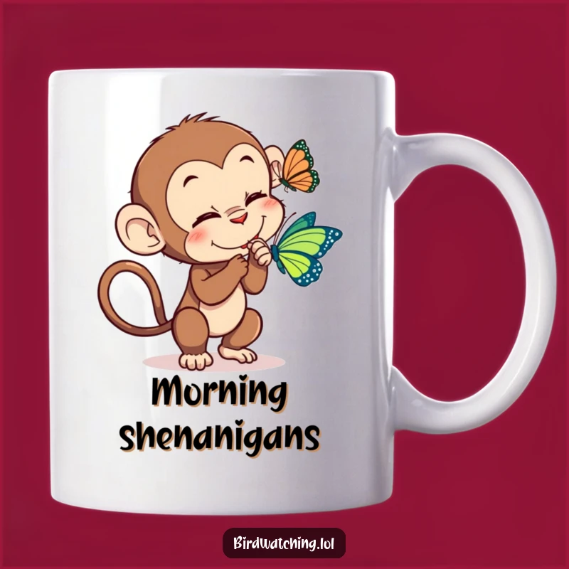 Funny Monkey Tickle Mug: Playful Primate and Butterfly Humor Gift for Giggles