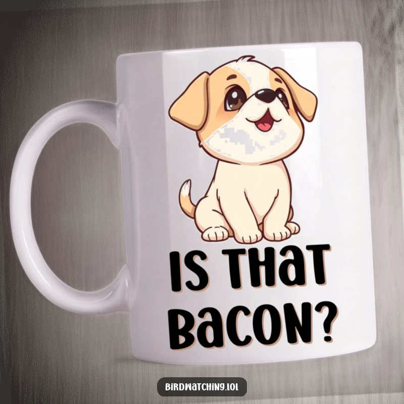 Funny Playful Puppy Mug: A happy puppy wags its tail, looking upwards with pure joy and anticipation.