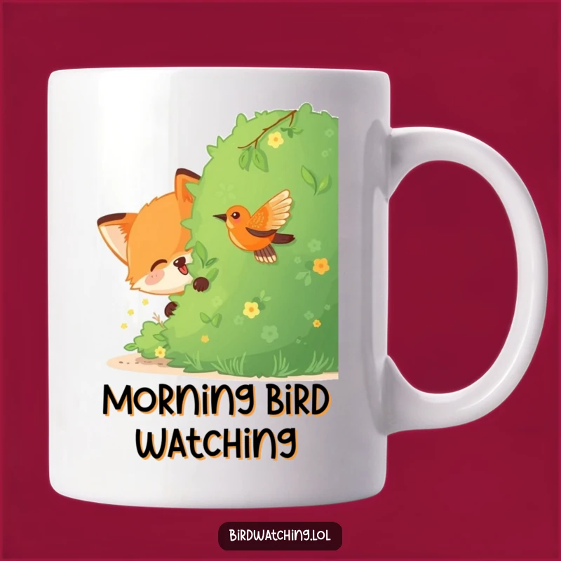 Funny Fox Bird Watching Mug: Playful Graphic Art, Perfect Funny Gift for Nature Enthusiasts