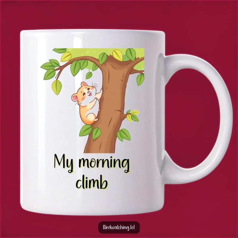 Funny Happy Hamster Mug: Tree Climbing Joyful Pet Gift for Smiles