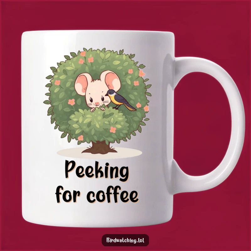 Funny Shy Mouse Mug - Adorable Bird Watching Scene, Perfect Funny Gift