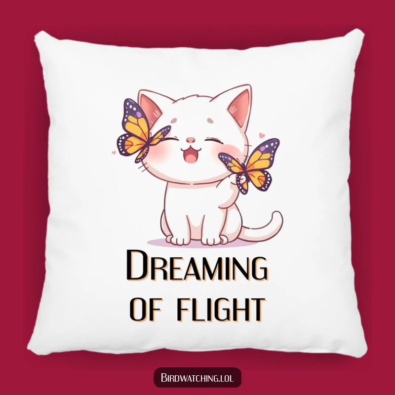 Funny Cat Pillow: Cozy Comfort with a Giggling Butterfly Chaser