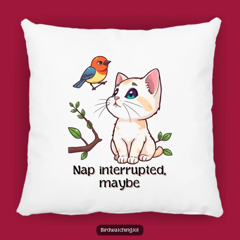 Funny Curious Cat Pillow, Cozy Bird Watching Cushion, Feline Comfort Gift