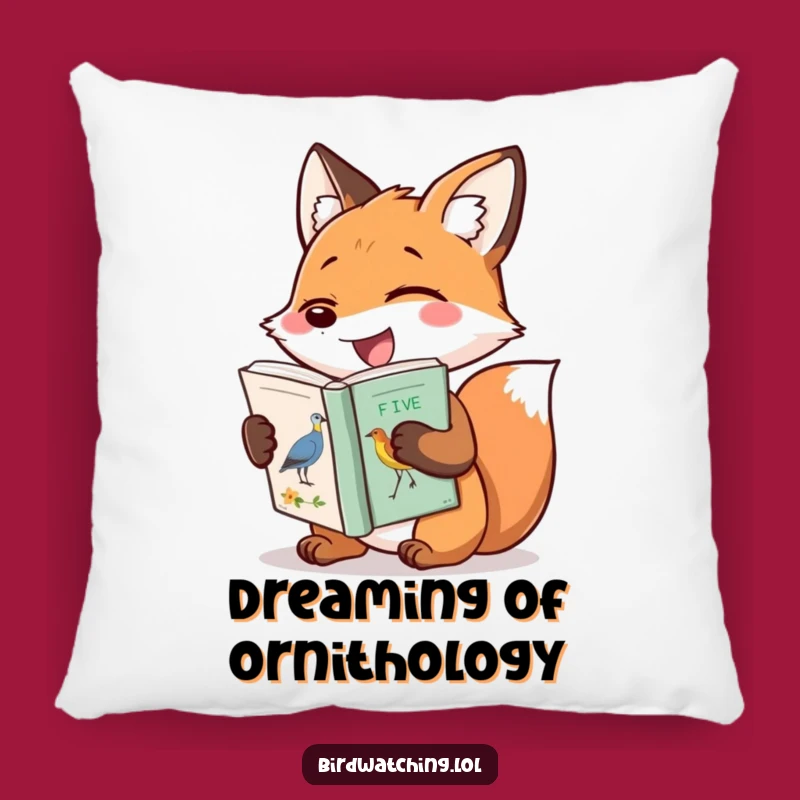 Funny Giggling Fox Pillow, Cozy Bird Watching Cushion, Hilarious Home Decor