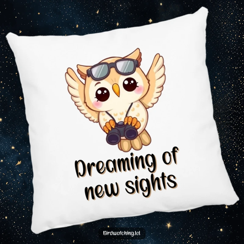 Funny Owl Birdwatcher Pillow: Joyful owl with binoculars, comfortable and decorative, bringing nature's humor indoors.