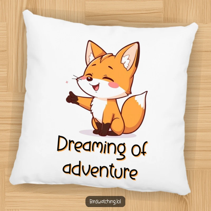 Funny Smiling Fox Pillow: A soft and humorous cushion depicting a smiling fox pointing excitedly, perfect for cozy anticipation.
