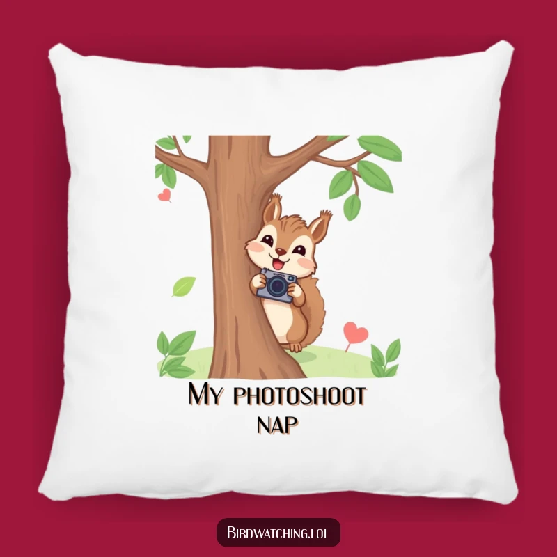 Soft Funny Squirrel Photographer Pillow: Joyful Cameraman Cushion, Comfy Humorous Funny Gift