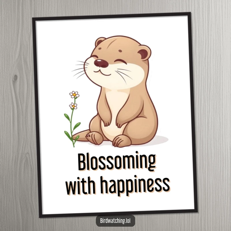 Funny content otter digital art print, sitting peacefully, observing flower, instant download, humorous decor gift.