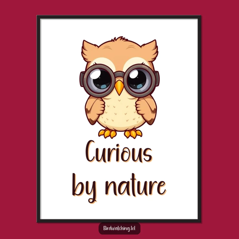 Funny Curious Owl Digital Art: Wide-Eyed Explorer Illustration, Instant Funny Gift Download