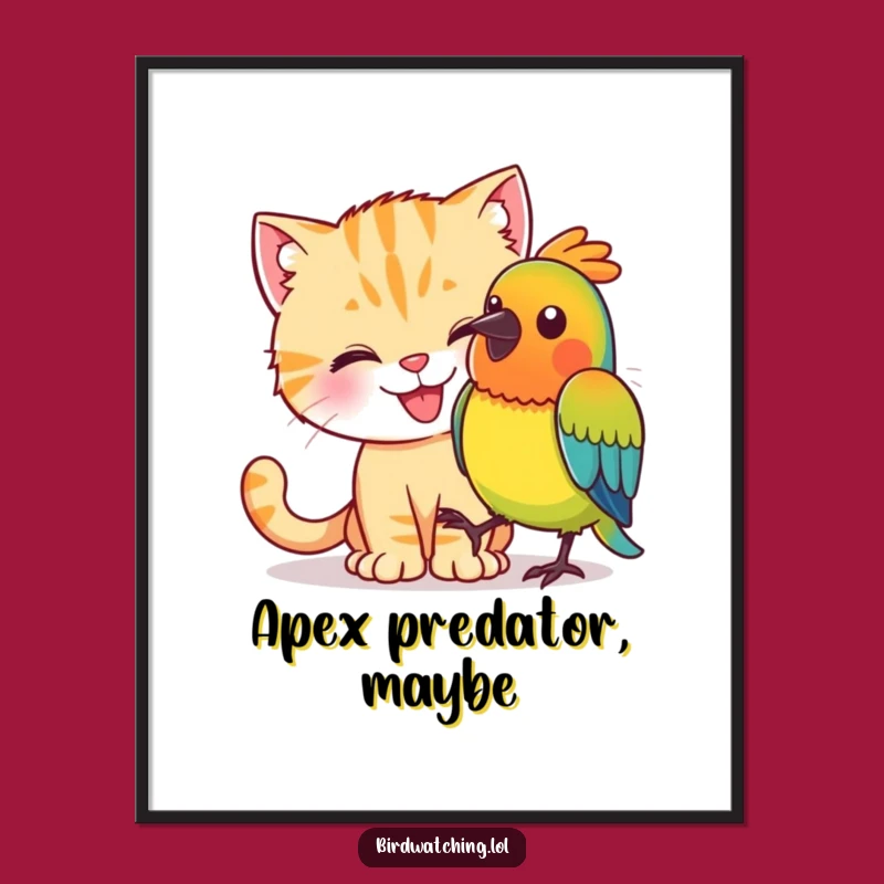 Funny Cat Bird Sneak Digital Art Print: Instant Feline Humor, Perfect Gift