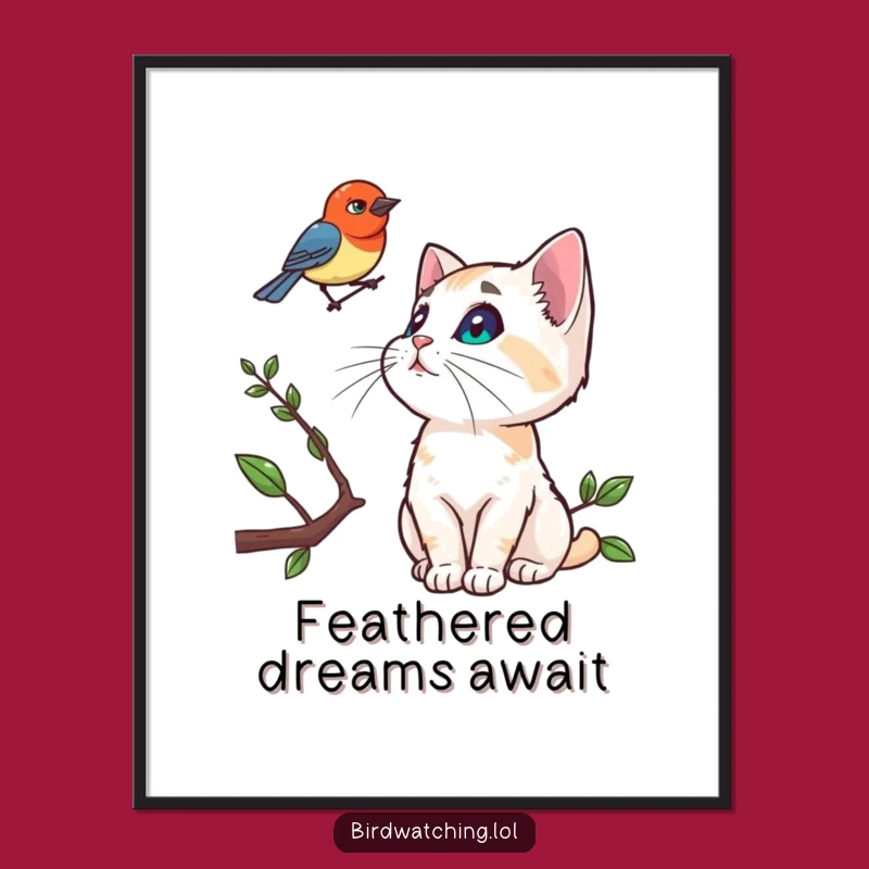 Funny Curious Cat Digital Art, Hilarious Bird Watching Printable, Instant Decor