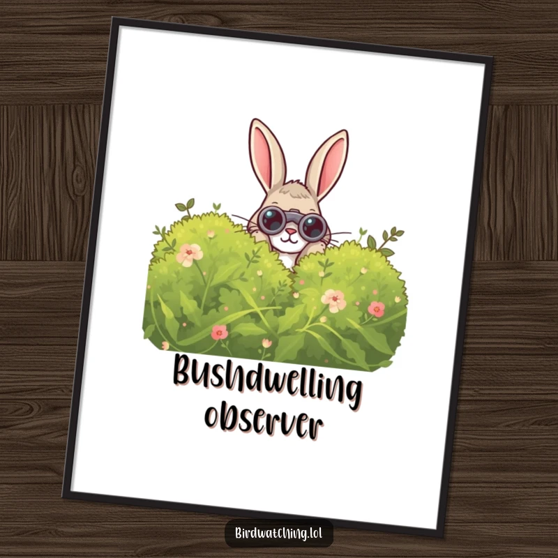 Funny Curious Rabbit Digital Art Print: A downloadable, humorous artwork of a rabbit peeking with binoculars, full of playful curiosity.