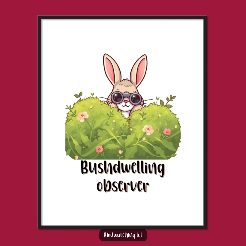Funny Curious Rabbit Digital Print: Instant Binocular Observation Art