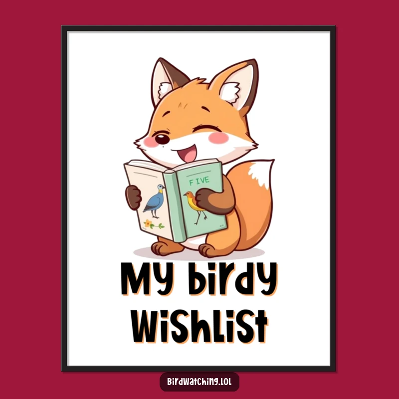 Funny Giggling Fox Digital Art, Hilarious Bird Book Printable, Instant Decor