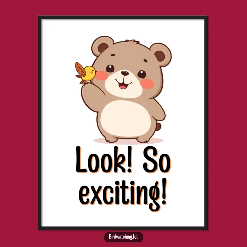 Funny Happy Bear Digital Art - Excited Bird Instant Download Art