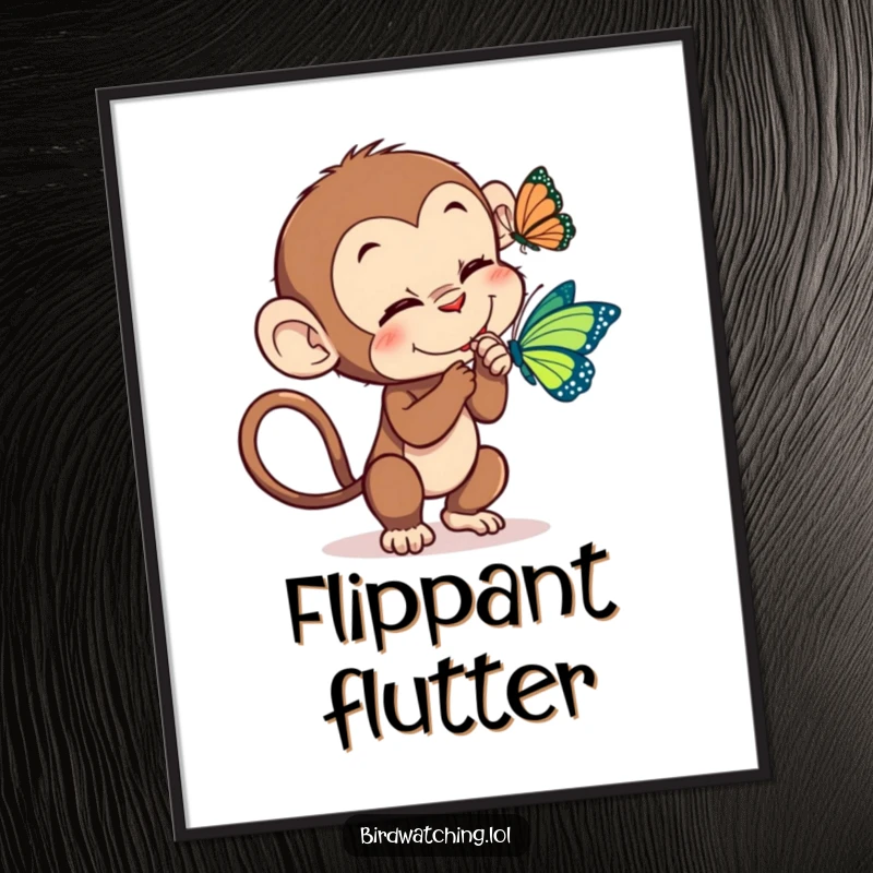 Funny monkey tickle digital art print, a downloadable image of a playful monkey attempting to tickle a butterfly.
