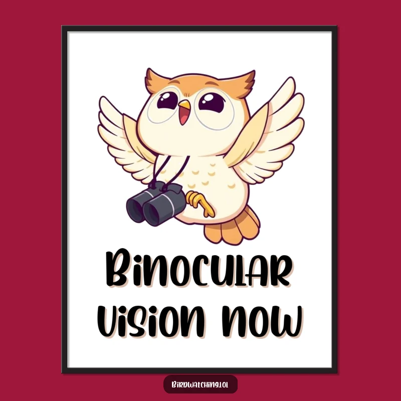 Funny Owl Digital Art: Joyful Binocular Bird Watching Print Gift