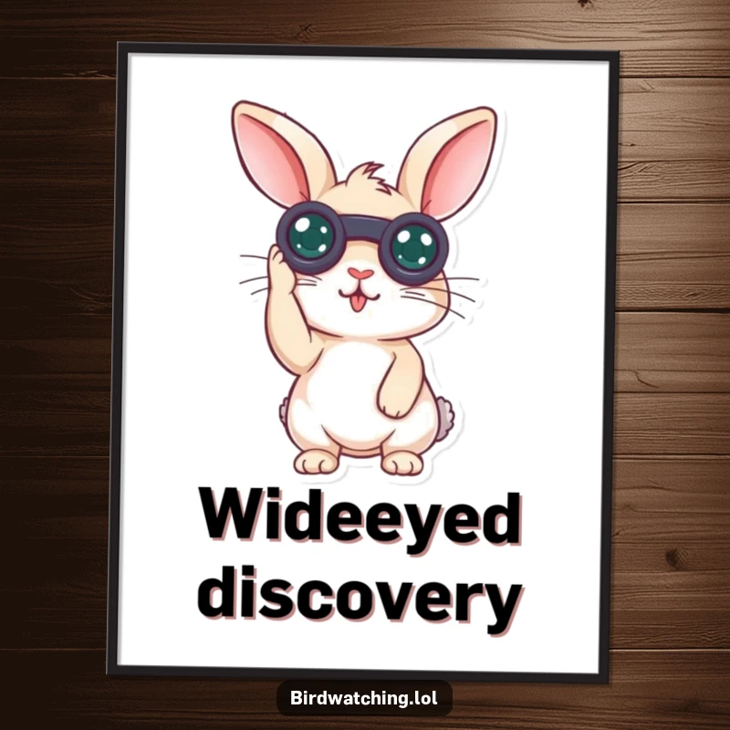 Funny surprised rabbit digital art print of a curious bunny with binoculars, looking surprised, for instant download and display.