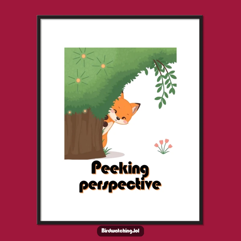 Funny Curious Fox Digital Art Print: Stealthy Bush Peek Download