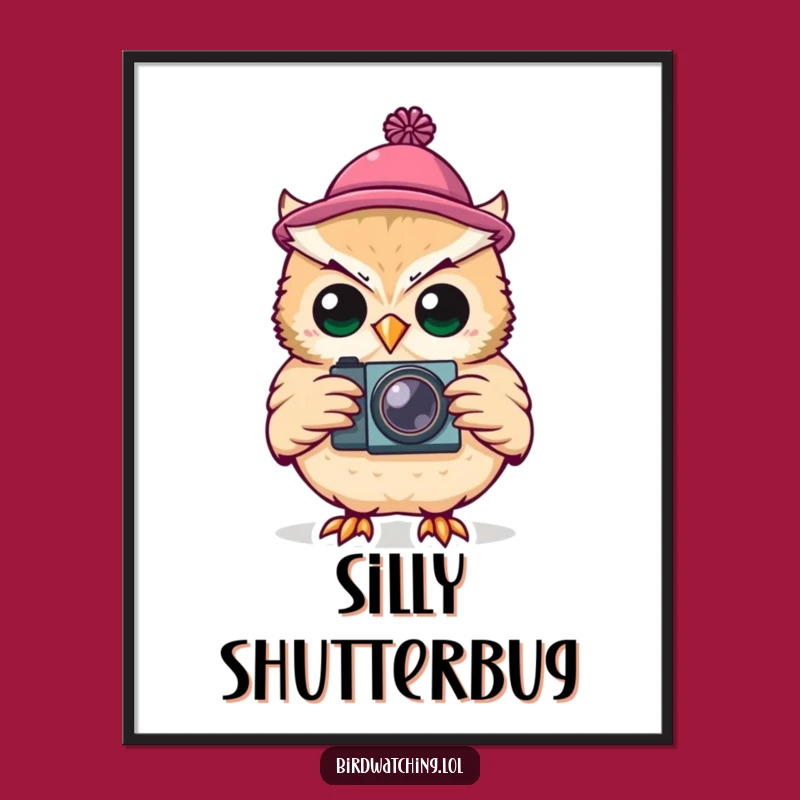 Funny Silly Owl Photographer Digital Art: Tiny Hat, Instant Download Gift