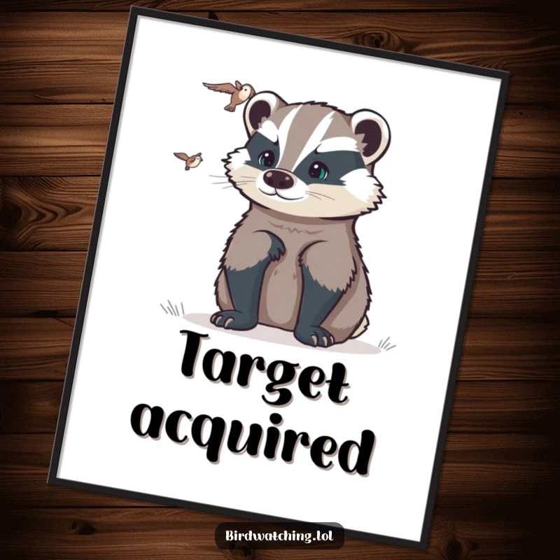 Funny determined badger digital art print of a badger watching intently, embodying focus and humorous intensity, an impactful artwork.