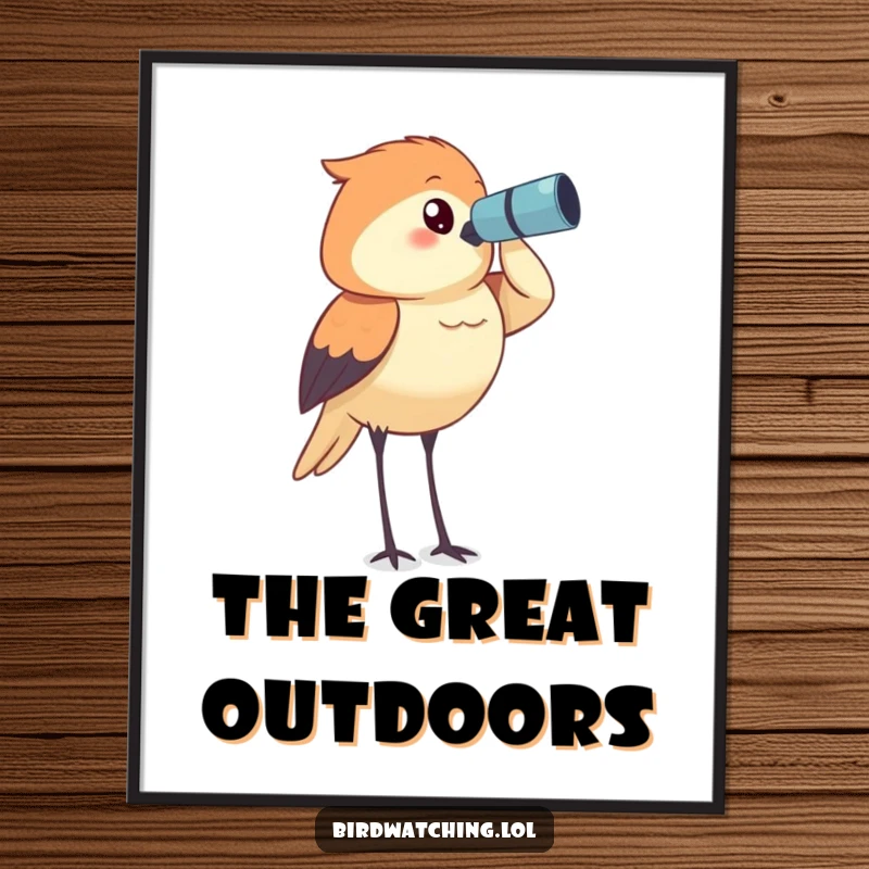 Funny bird watcher digital art print, determinedly surveying the horizon, capturing the focused spirit of the hobby.