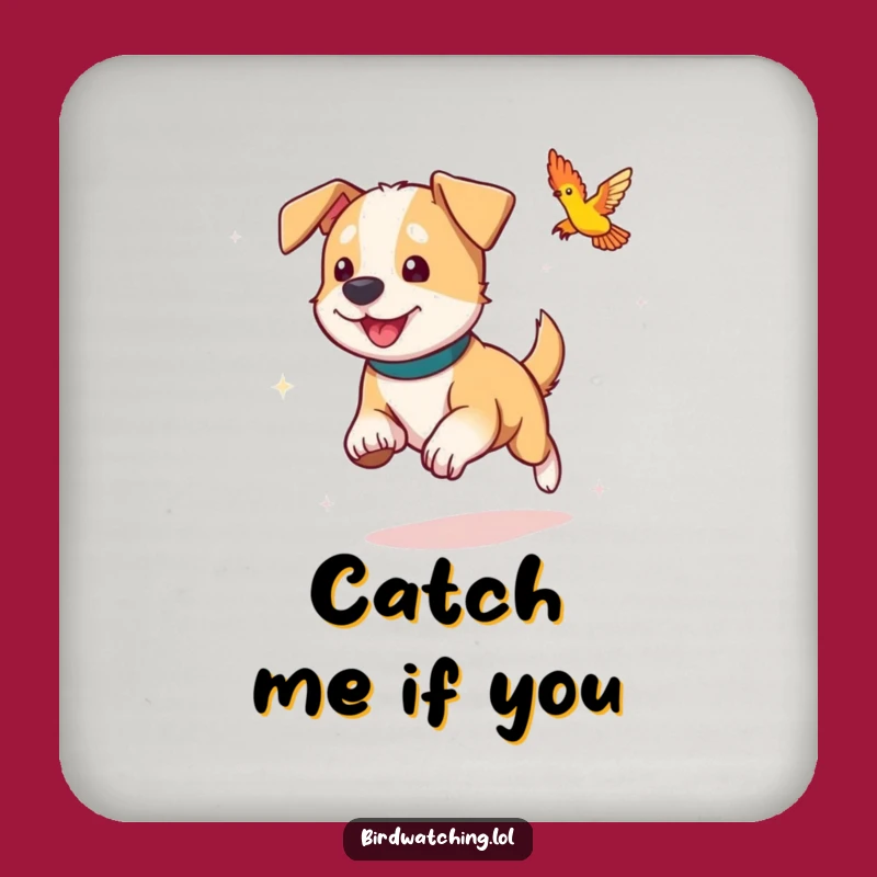 Funny Dog Coaster: Playful Bird Chasing Surface Protector Gift