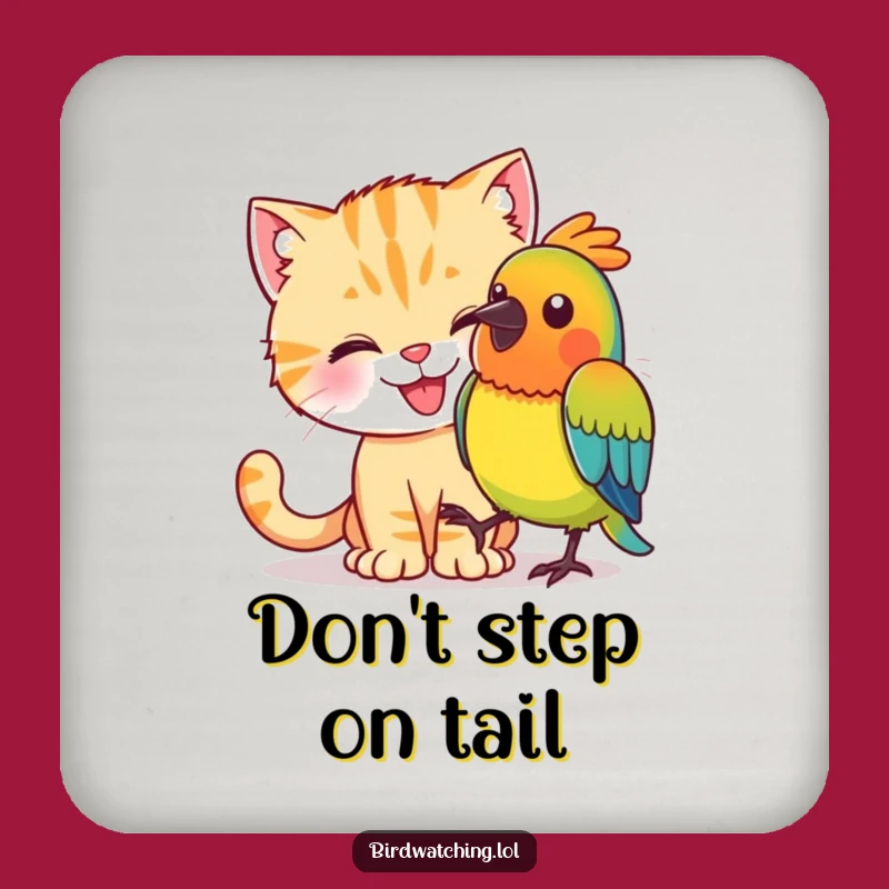 Funny Cat Bird Sneak Drink Coaster: Protect Surfaces with Feline Humor, Gift