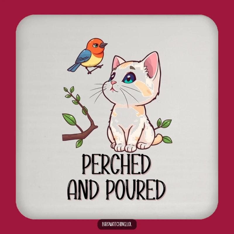 Funny Curious Cat Coaster, Hilarious Bird Watching Drink Protector, Gift Set