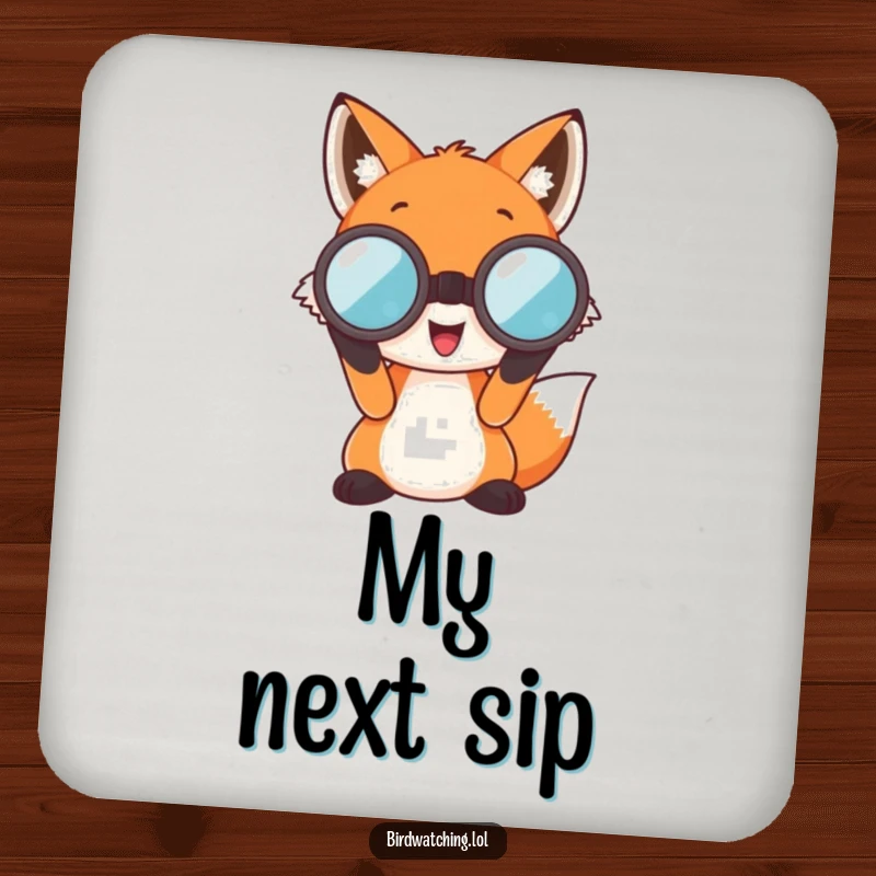 Funny Fox Coasters: Happy fox characters peering through oversized binoculars, protecting surfaces with charm and humor.