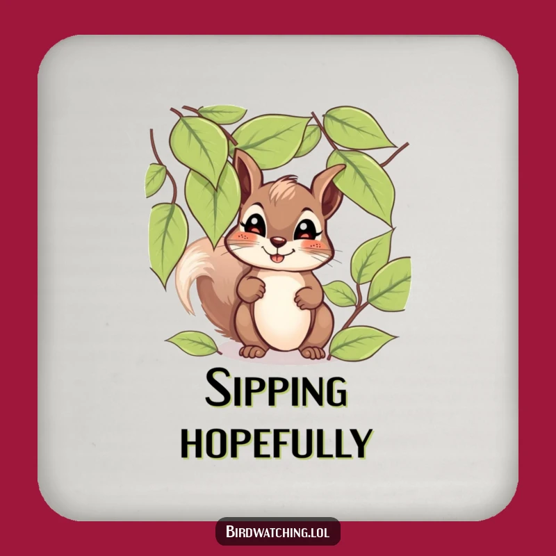 Funny Giggling Squirrel Drink Coaster: Hopeful Peek Protector, Gift Set