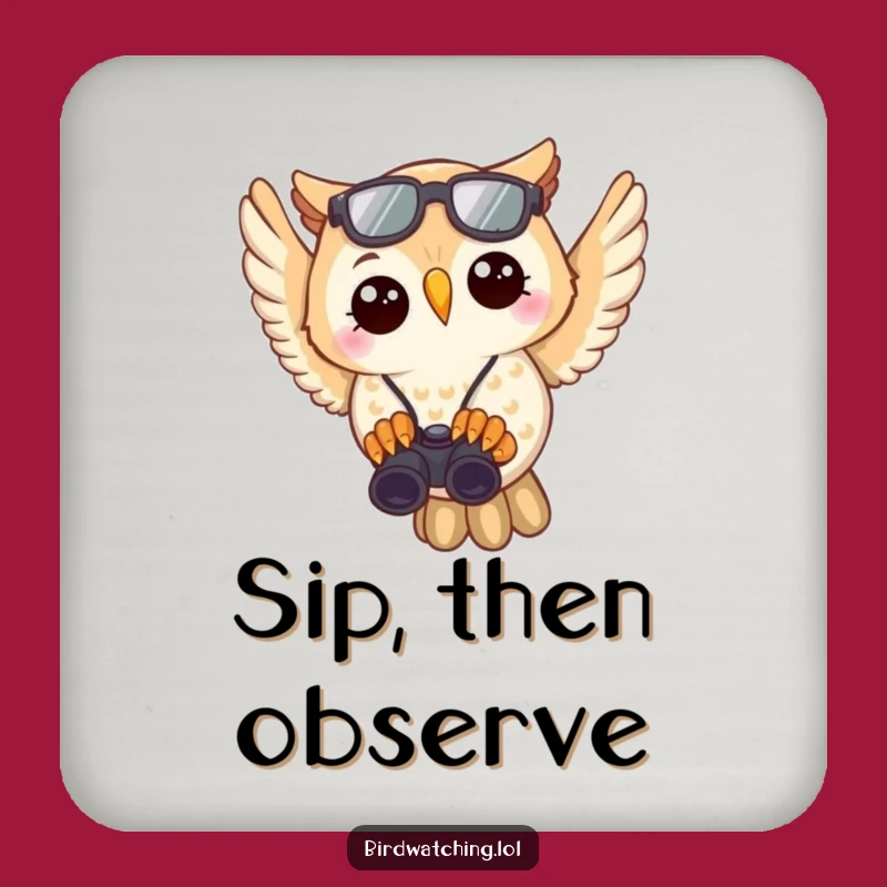 Funny Owl Birdwatcher Coasters: Protect Your Surfaces with a Keen Eye